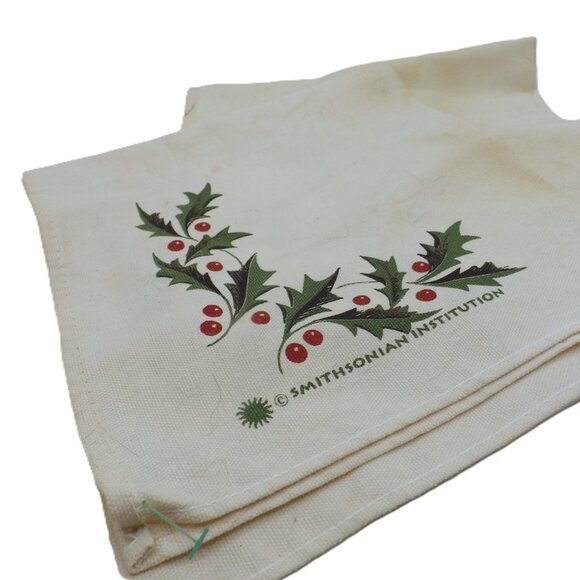 Two Vintage Christmas Napkins/ Smithsonian Institution/ Cotton/ Holly Leaves - Picture 3 of 4
